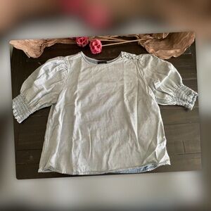 Who What Wear Puff Elbow Sleeve Blouse in blue size small